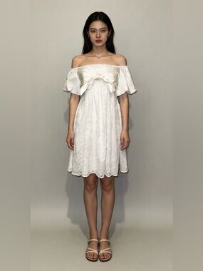 ADEAM Intermix “Wildflower” white eyelet lace off shoulder boho dress 0